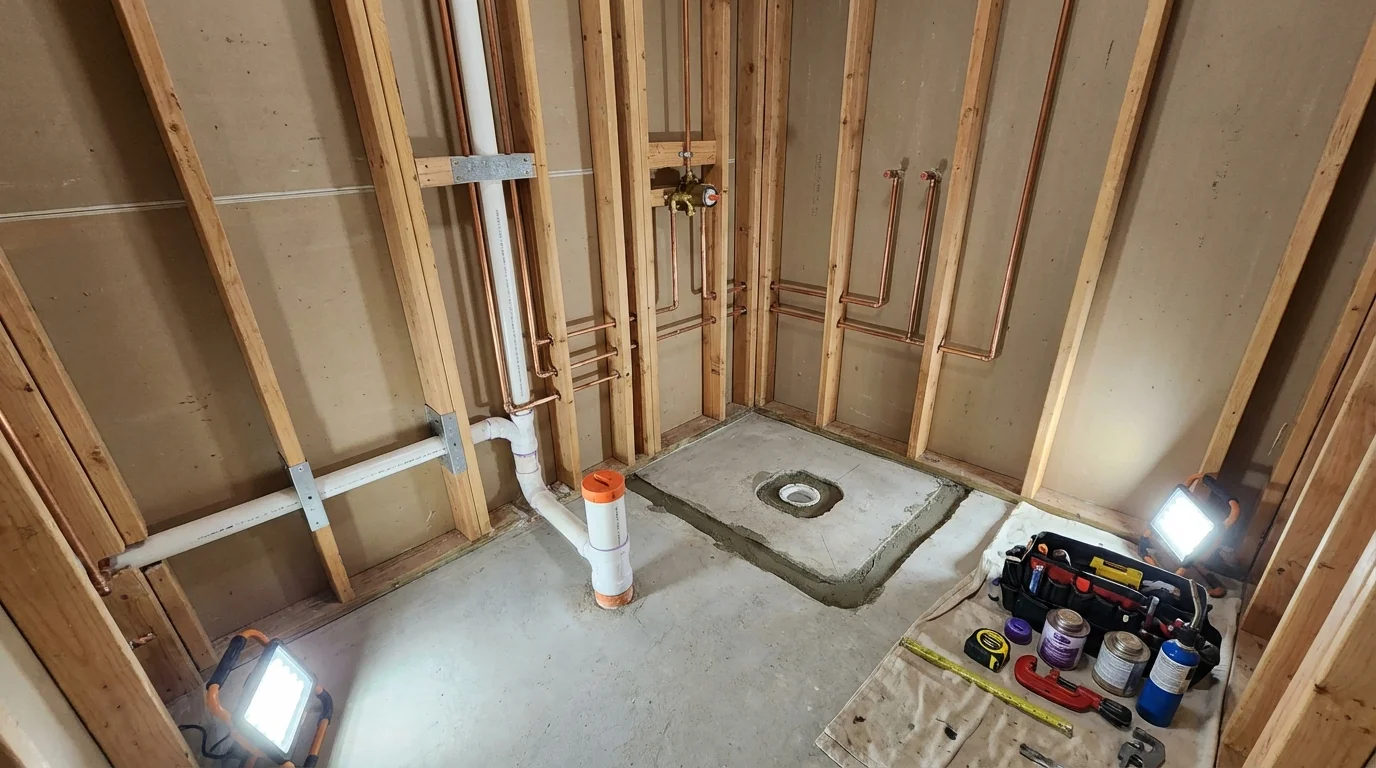 Bathroom rough-in plumbing during remodel by Johns Plumbing LLC in Lady Lake