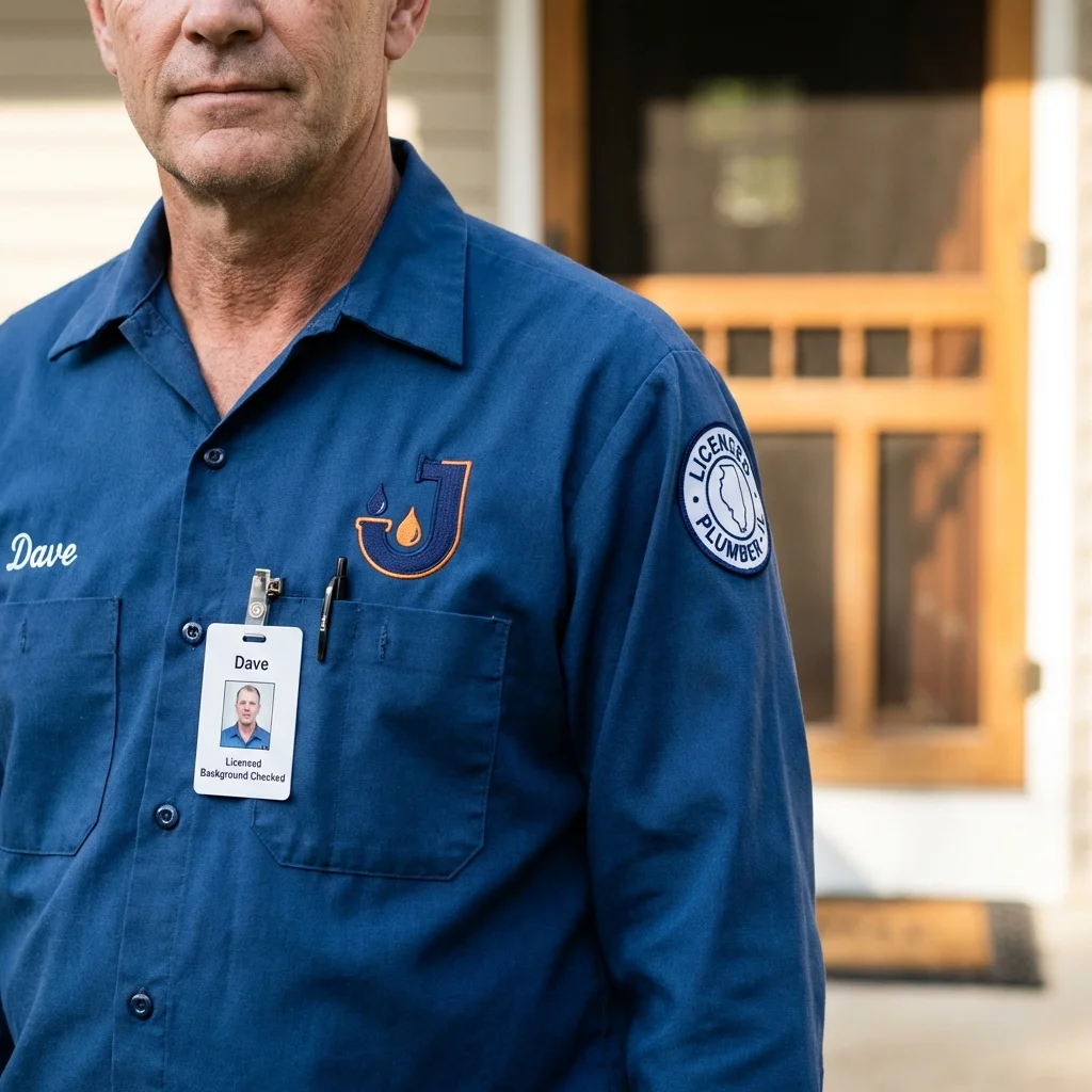 Licensed plumber showing ID badge in Lady Lake, FL