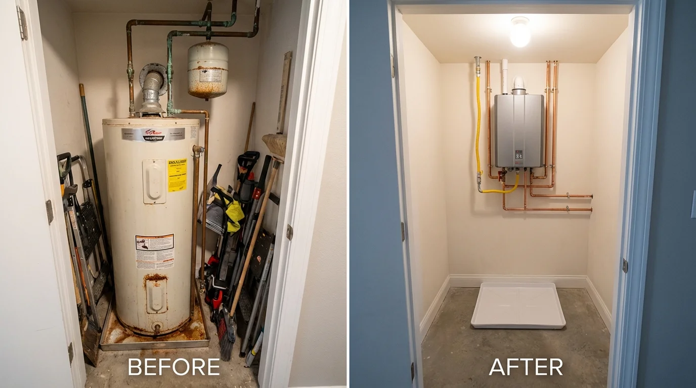 Tank water heater versus wall-mounted tankless unit comparison for Lady Lake, FL homeowners