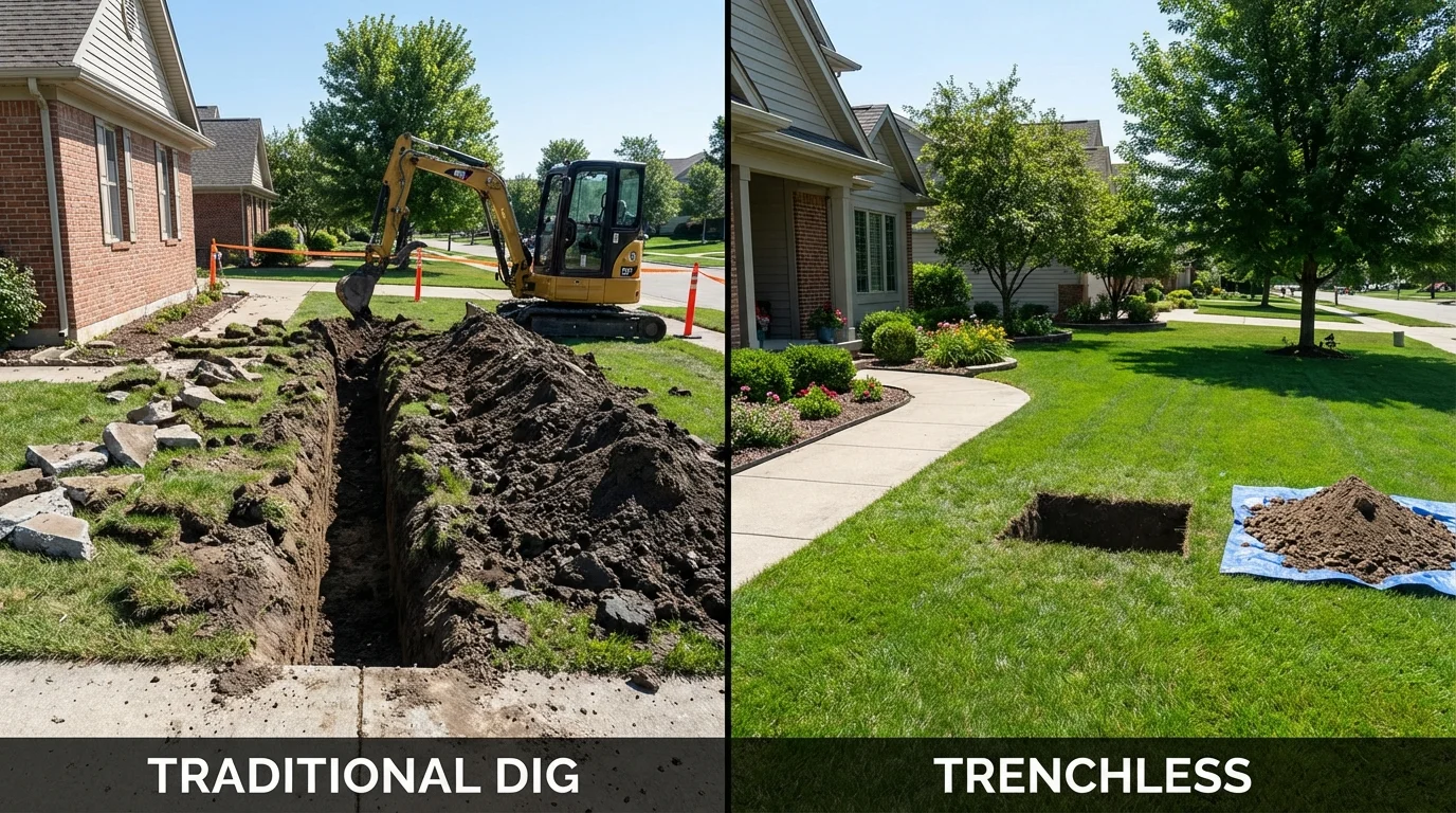Trenchless sewer repair with minimal yard damage versus traditional excavation in Lady Lake, FL